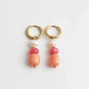 Livraison Gratuite Corally - Boucles d'oreilles - Pierre naturelle - Acier inoxydable