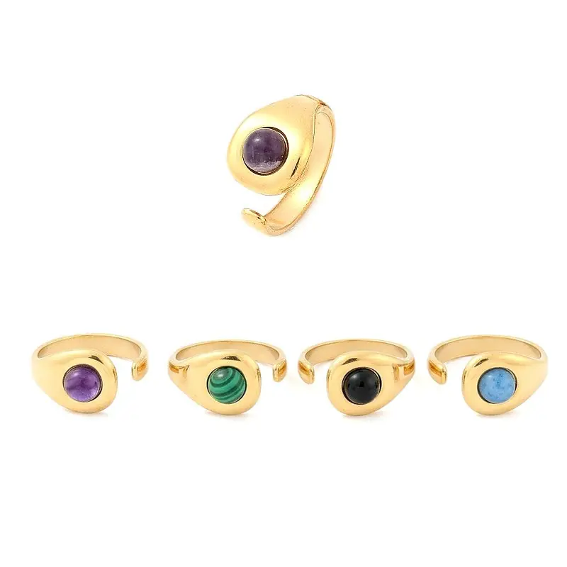 Dernière Chance Lot de 5 Bagues acier inoxydable pierres naturelles mélangées