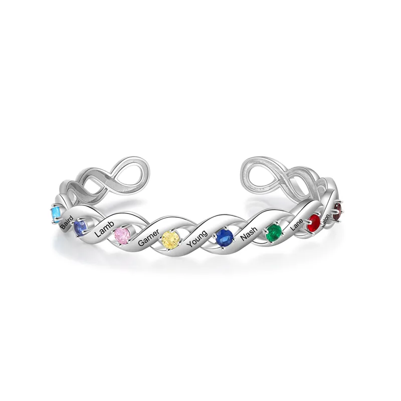 Bracelet à Breloque Infini Prénom Personnalisé avec 8 Pierre de Naissance Vente Directe