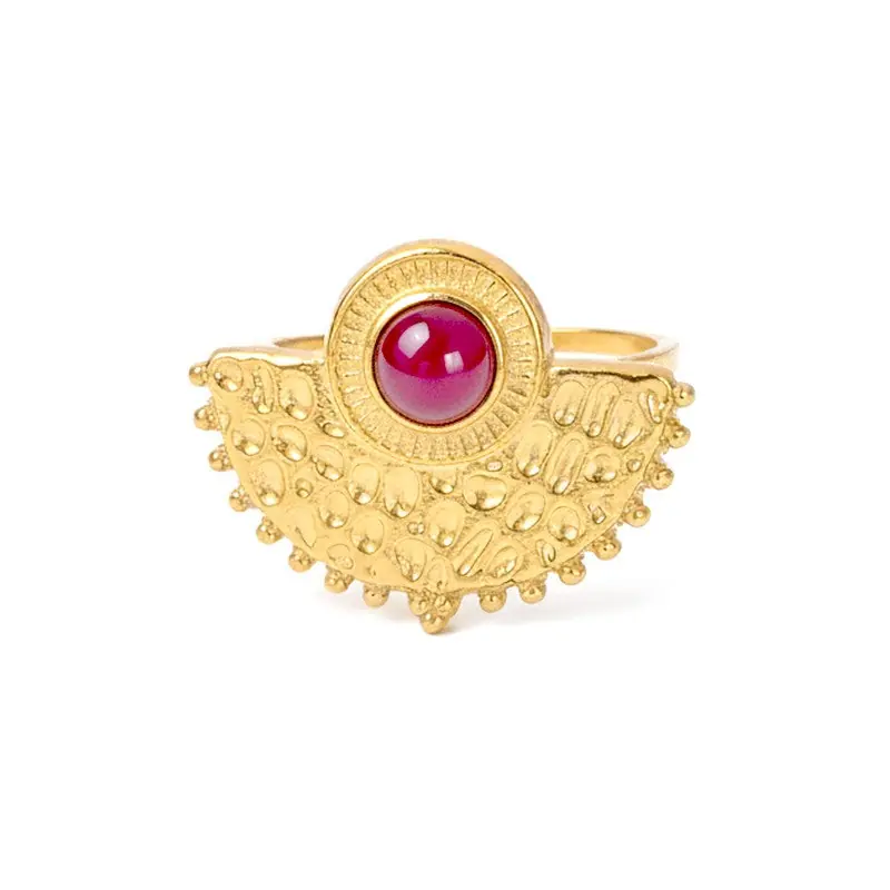 Bague acier inoxydable soleil pierres naturelles agate rouge Réduction