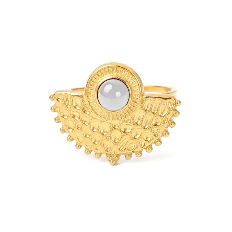 Tendance Bague acier inoxydable soleil pierres naturelles de lune
