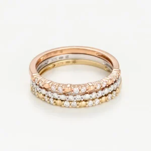 Promotion Saisonnière Bague Or Tricolore 375/1000 "Trio de Alianzas" Diamant 0,33ct /30
