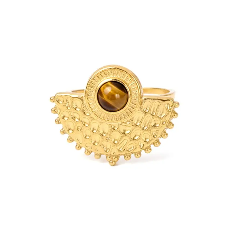 Bague acier inoxydable soleil pierres naturelles œil de tigre Nouvel Arrivage