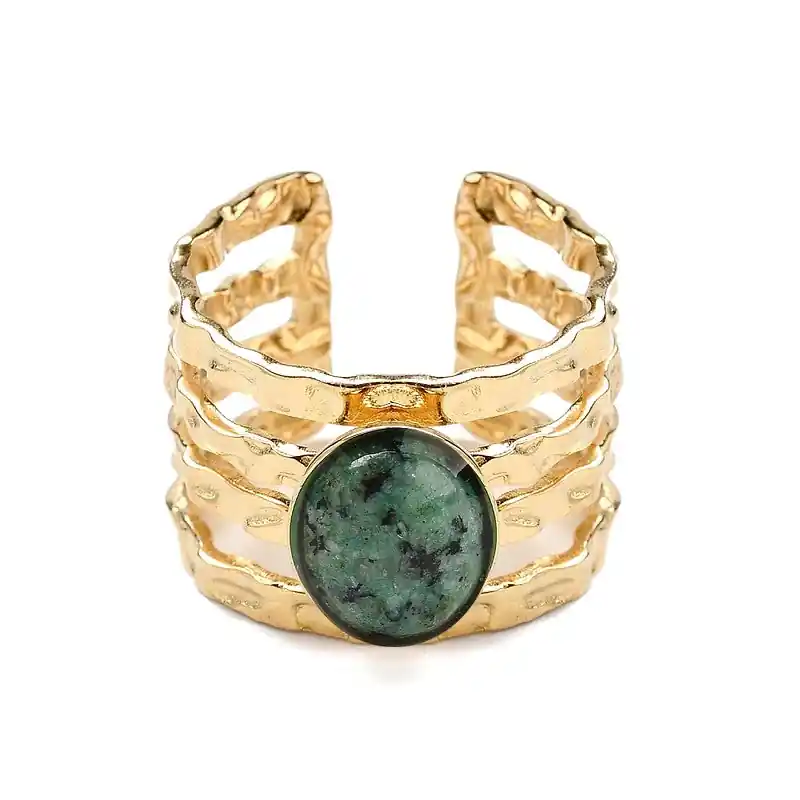 Bague acier inoxydable 4 rangs pierres naturelles turquoise d'Afrique Certifié