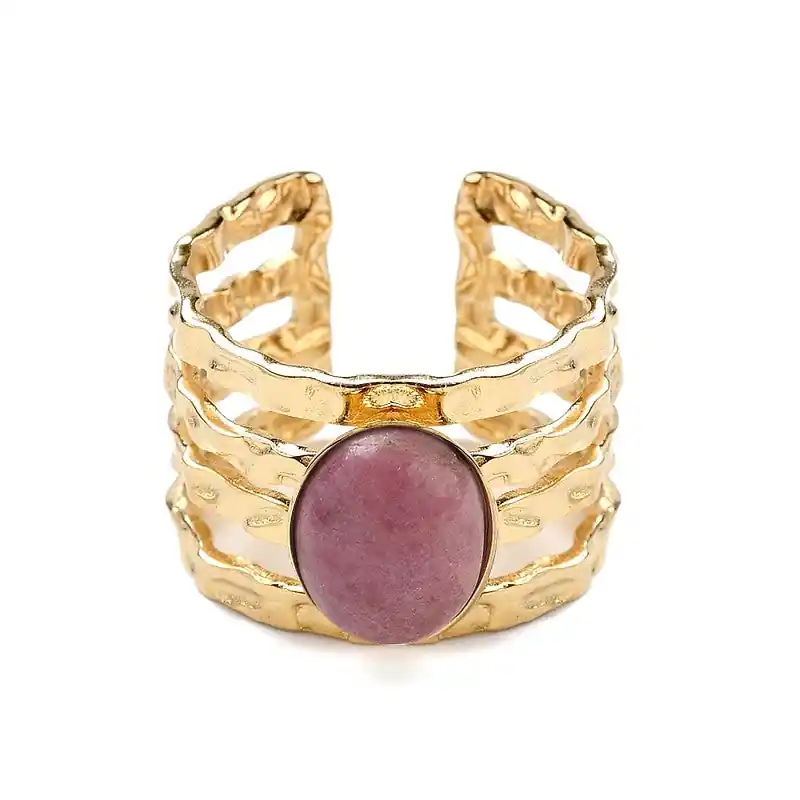 Seulement Aujourd’hui Bague acier inoxydable 4 rangs pierres naturelles rhodonite