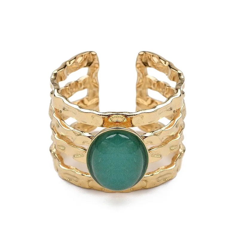 Dernière Chance Bague acier inoxydable 4 rangs pierres naturelles amazonite