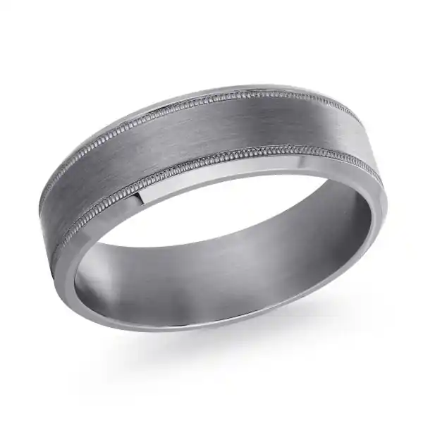 Miltrane – Jonc anneau de mariage en tantale 7 mm brossé avec détails millegrain pour homme Garantie Incluse