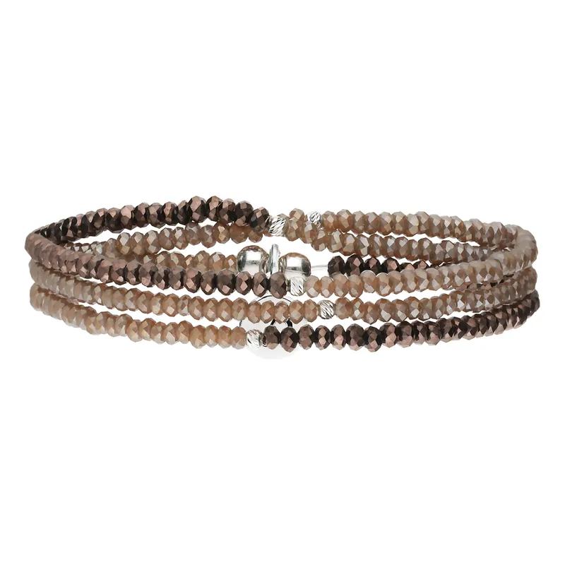 Bracelet Élastique En Argent 925 3 Tours Marron Le Miyuki Asymétrique Réduction