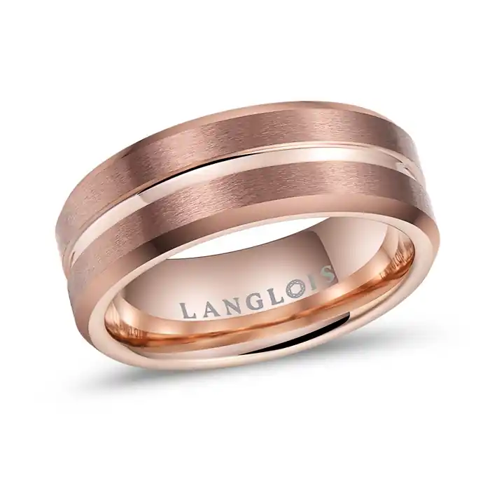 Caffario – Jonc pour homme en tungstène espresso 8 mm avec ligne polie rose gold, collection couple Réduction