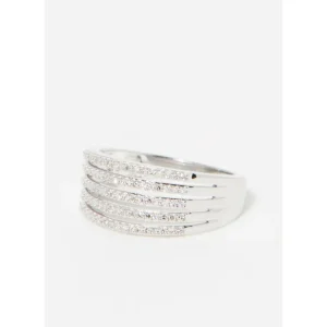 Achat Immédiat Bague Or Blanc 375/1000 "5 rangs diamants" Diamant :0,30ct/85