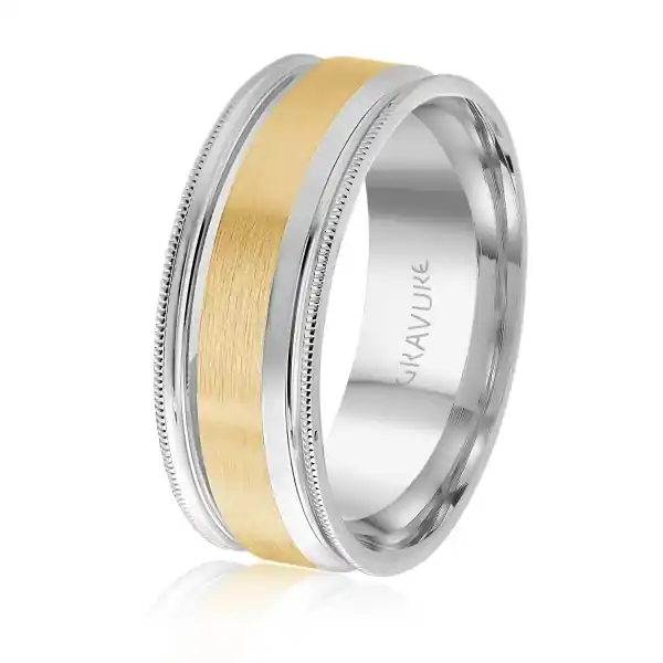 Livraison Mondiale Alturion – Alliance pour homme 8 mm en or deux tons 10K avec fini satiné, bordures polies et motif milgrain