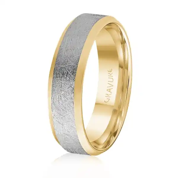 Jonc Bravure 6 mm finition rayée et polie bordures en biseau en or jaune et blanc 10k pour homme Acheter En Ligne