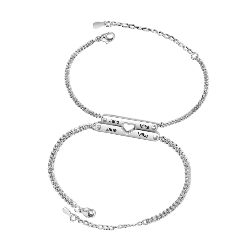 Soldes Bracelet couple 2PCS avec 2 Prénoms Personnalisé bracelet en commun