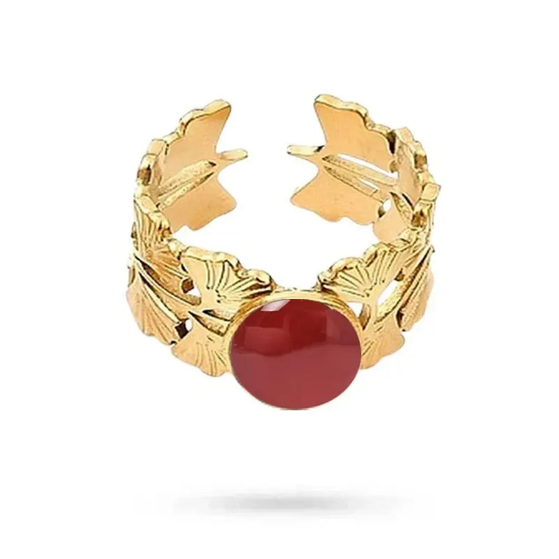 Usine Directe Bagues pour femme acier inoxydable pierre naturelle agate rouge