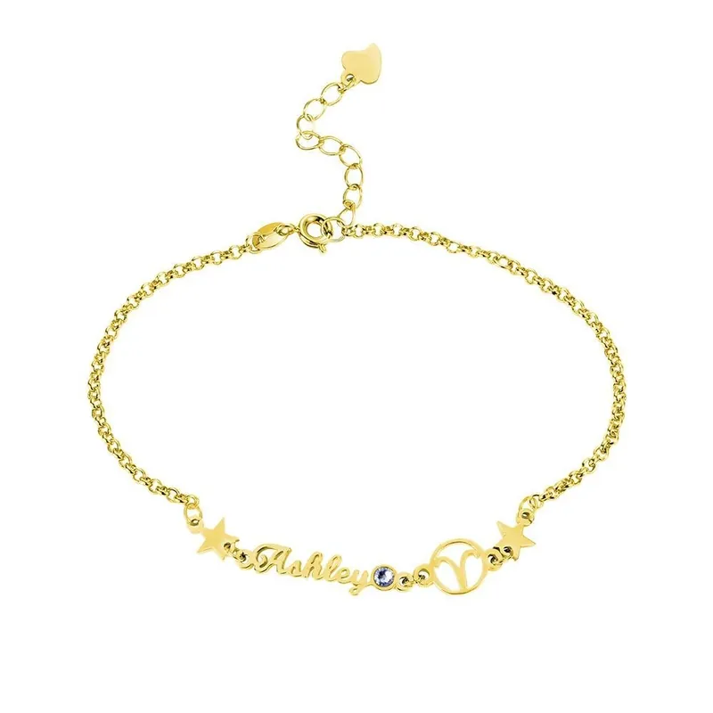 Bracelet 1 Prénom Personnalisé avec 1 pierres naissance et 12 constellations Livraison Mondiale