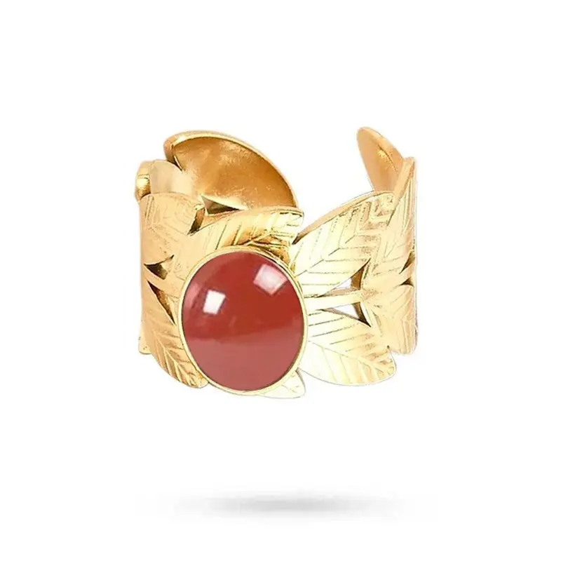 Dernier Modèle Bagues pour femme acier inoxydable pierre naturelle agate rouge