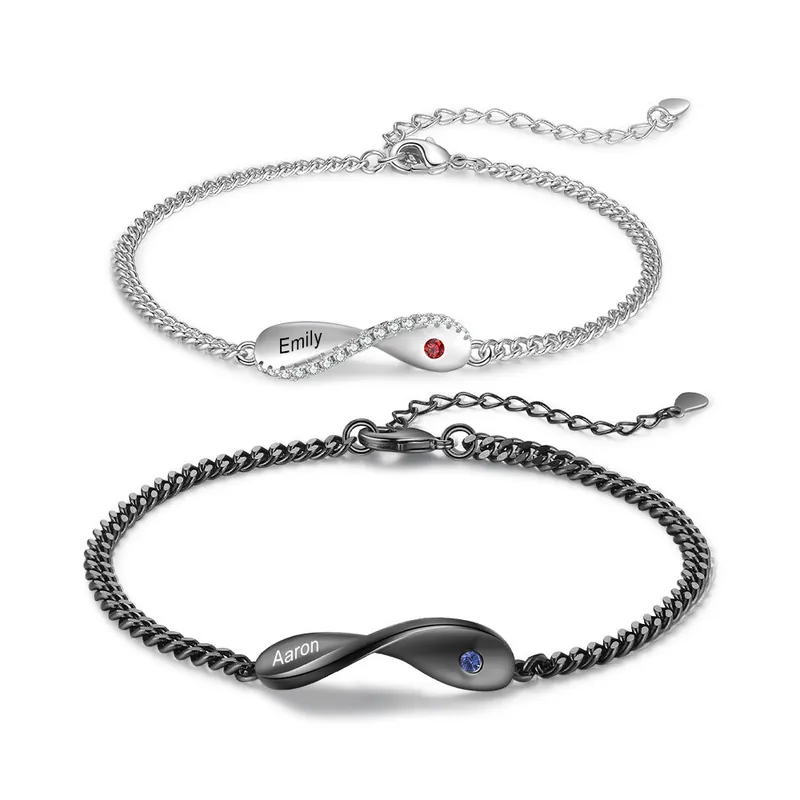 2PCS Bracelets Infini 2 Prénoms Personnalisés bracelet en commun pour Un couple Bracelet Expédié Aujourd’hui