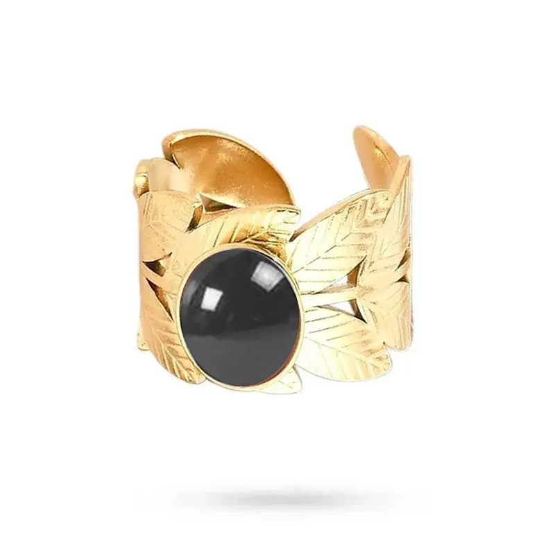 Bagues pour femme acier inoxydable pierre naturelle agate noir Réduction