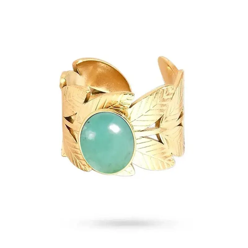 Bagues pour femme acier inoxydable pierre naturelle amazonite Nouveauté