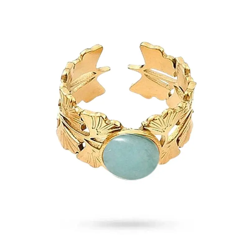 Bagues pour femme acier inoxydable pierre naturelle amazonite Paiement Sécurisé