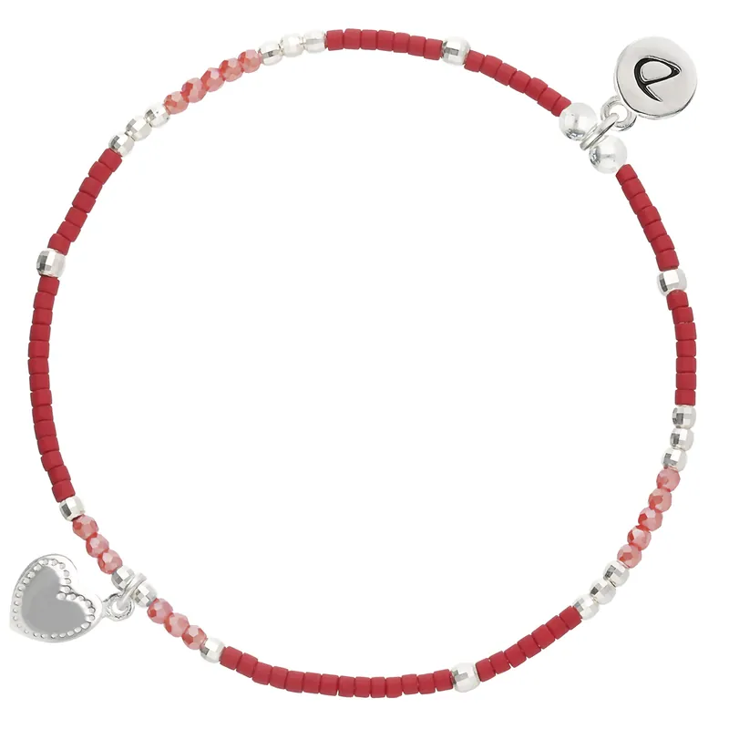 Bracelet Élastique En Argent 925 Rouge Petit Coeur Penché Gravable Offre Limitée