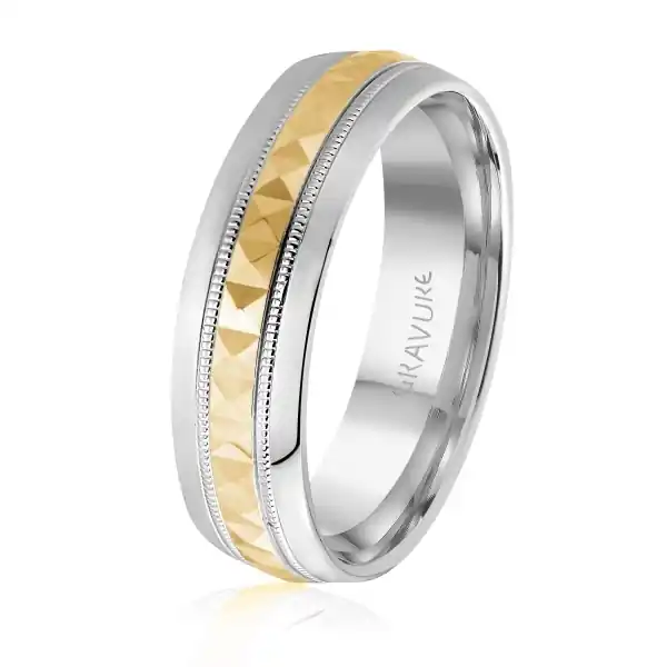 Jonc Facette Royal 6MM clou pyramidale enacadré de millegrain en or 10k deux tons pour homme Édition Limitée