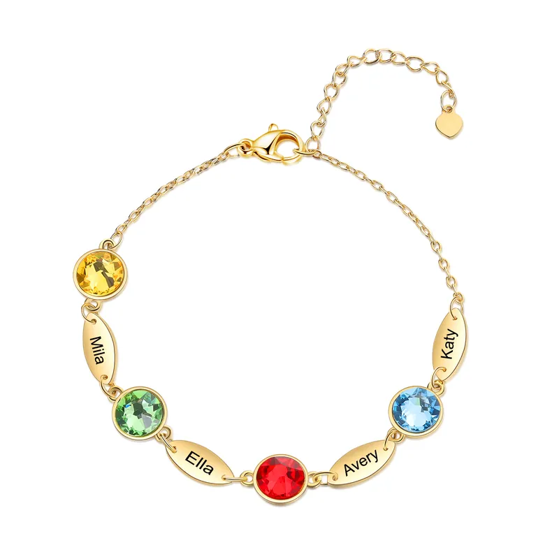 Soldes Bracelet Breloque 4 Prénom Personnalisé avec 4 Pierre de Naissance