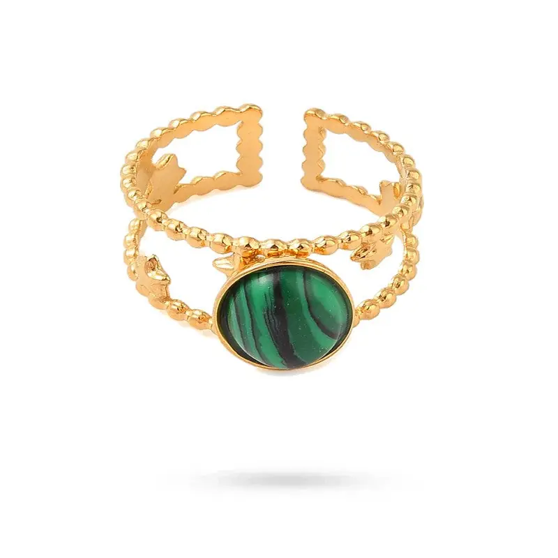 Garantie Incluse Bagues pour femme acier inoxydable étoile pierre naturelle malachite