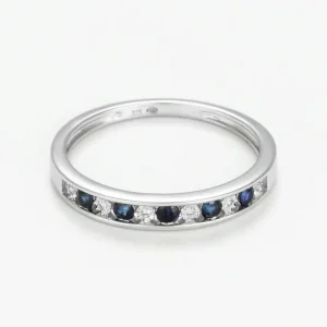 Seulement Aujourd’hui Bague Or Blanc 375/1000 "Alternance"Diamant 0,03/6 Saphir 0,17/5