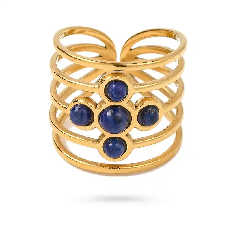 Bagues pour femme acier inoxydable quatre pierres naturelles lapis lazuli Livraison Gratuite