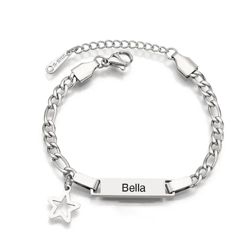 Retour Gratuit Bracelet / Cheville Gourmette Acier inoxydable Bébé Gravable 1 Prénom Personnalisé cadeau personnalise bebe 1 an | Jessemade
