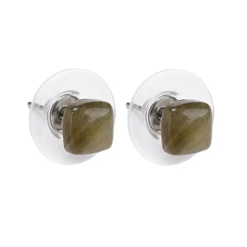 Boucles d'oreilles pierre naturelle puce carré labradorite Offre Spéciale
