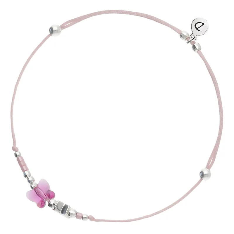 BRACELET ENFANT CORDON ROSE CLAIR PAPILLON SWAROVSKI FUSCHIA ET ÉTOILE Argent 925 Seulement Aujourd’hui