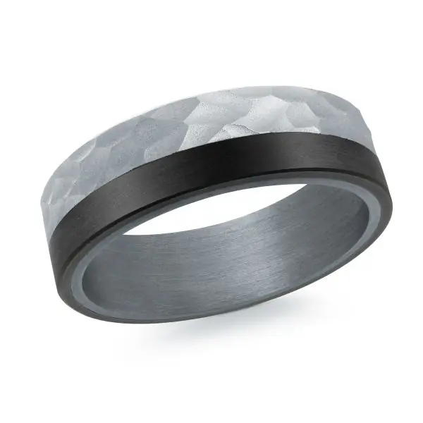 Marque Jonc Hammerium finition matte martelée et fibre de carbone noir base en tantale pour homme