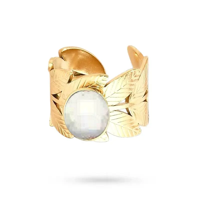 Marque Bagues pour femme acier inoxydable feuille pierre naturelle pierre de lune