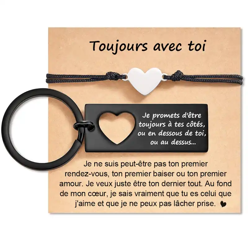 À Mon Homme - 2PCS Ensemble de Porte-clés et Bracelet Cœur | Jessemade Prix Réduit