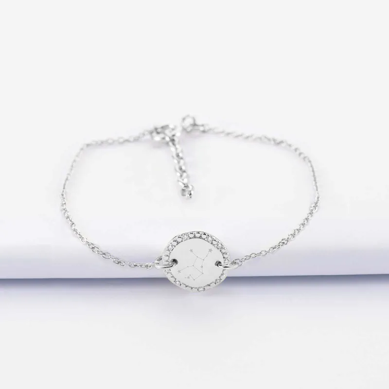 Vente Flash Bracelet chaîne personnalisé médaille contour scintillant gravée argent initiale 11 mm
