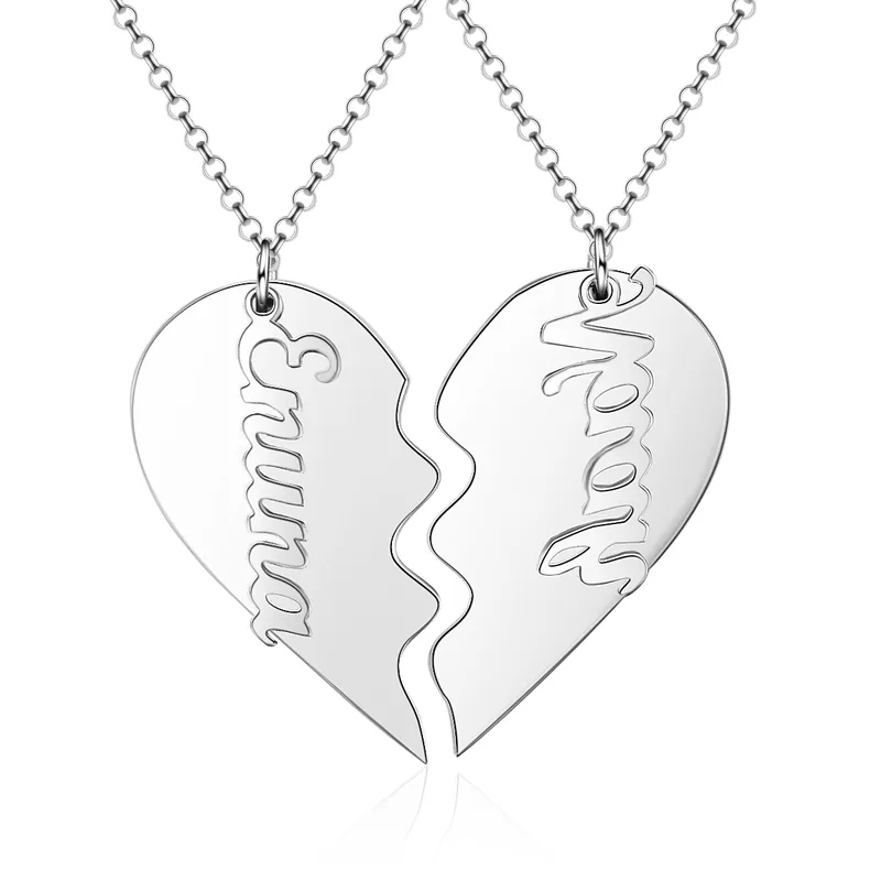 Collier breloque Coeur 2 Prénoms personnalisée pour Couple Top Vente