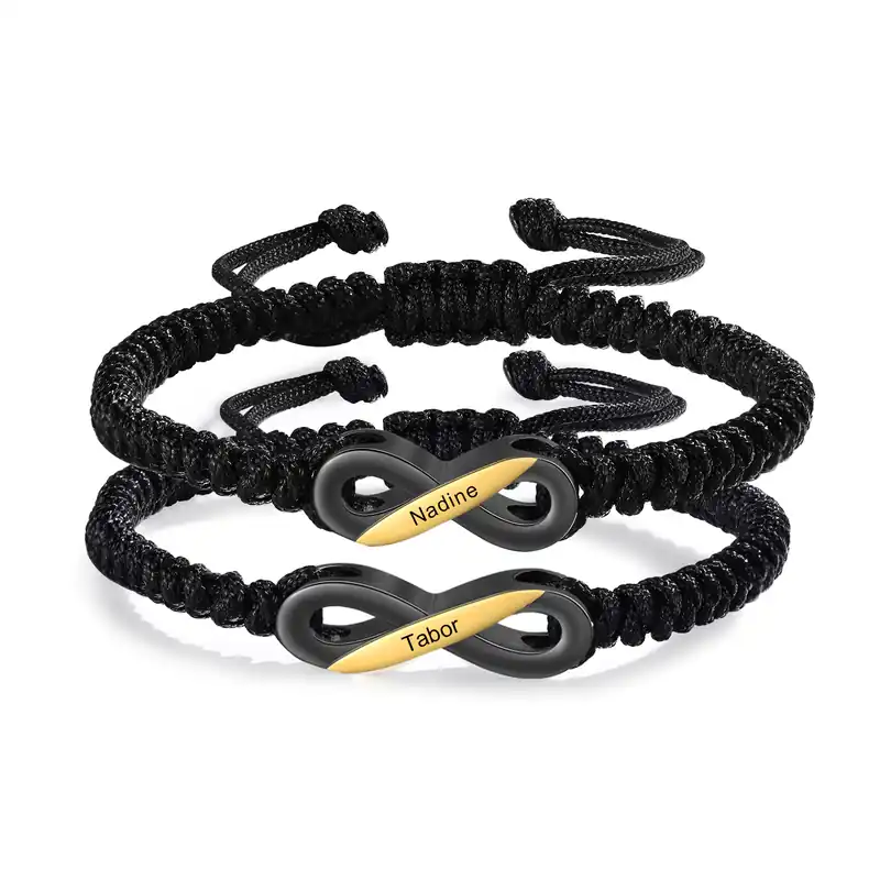 2PCS Bracelet Infini 2 Prénoms Personnalisés pour Couple Cadeau Saint-Valentin | Jessemade Meilleure Vente