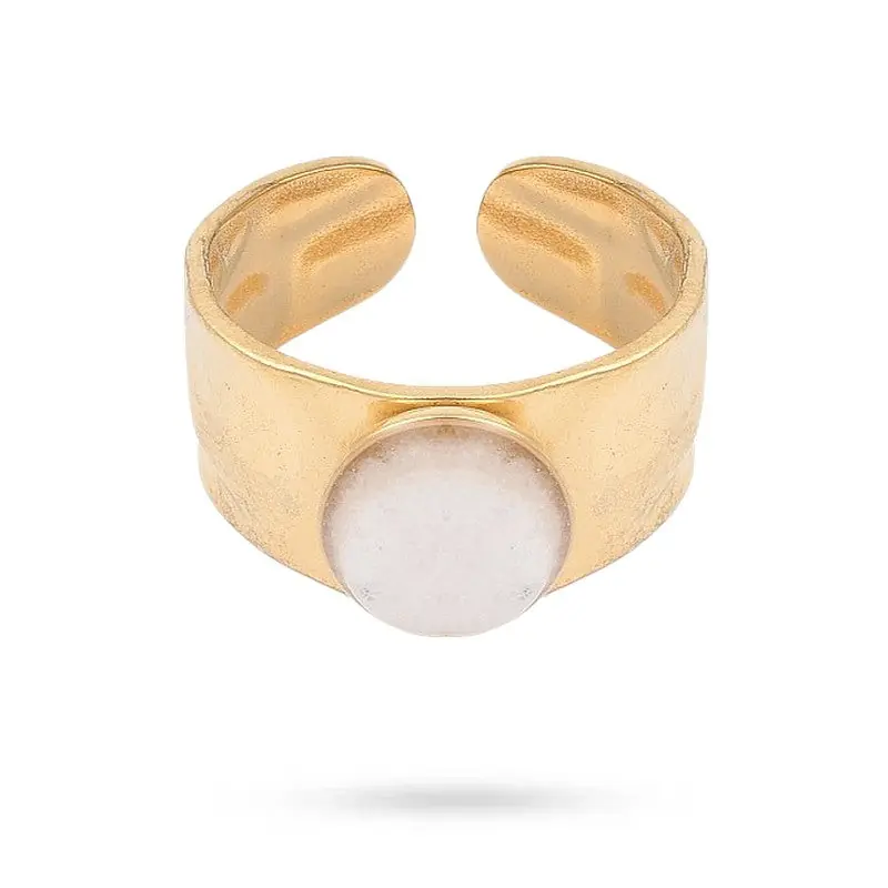 Bagues pour femme acier inoxydable martelée pierre naturelle jade Fait Main