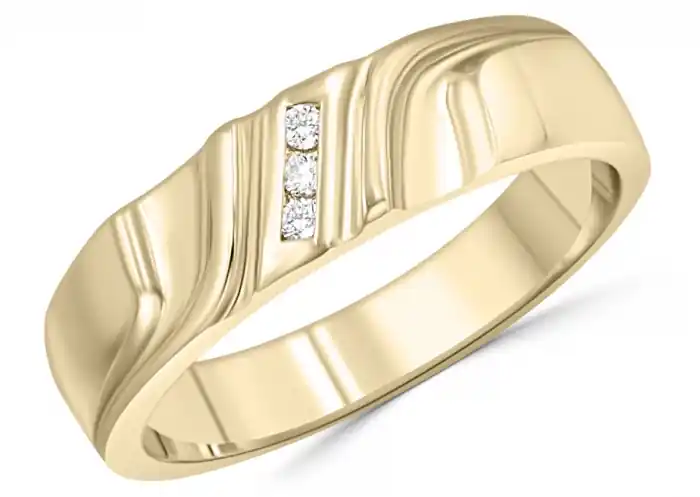 Jonc Virgile diamants sertis en vague et rainures en mouvement en or jaune 10k pour homme Fait Main