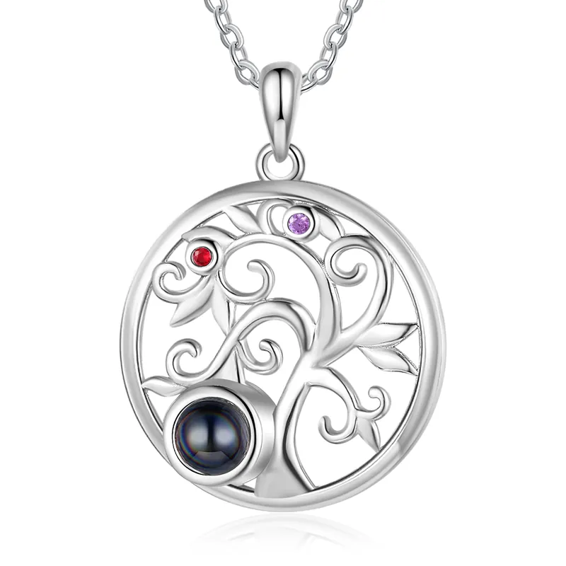 Collier Arbre Projection de Pierres 2 Pierres de naissance et 1 PhotoPersonnalisés Collier pour Femmes | Jessemade Quantité Limitée