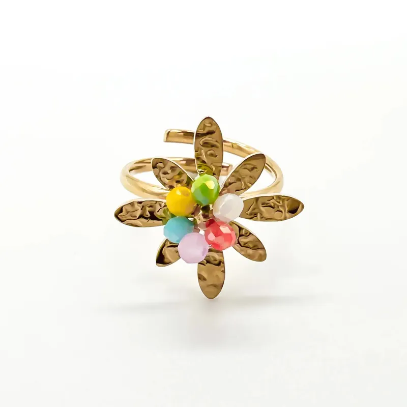 En Vogue Fleur colorée - Bague - Acier inoxydable - Ajustable