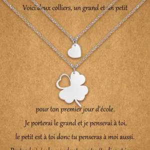 2PCS Collier Cœur et Trèfle-Cadeau Rentrée Scolaire Premier jour d’école Achat Immédiat