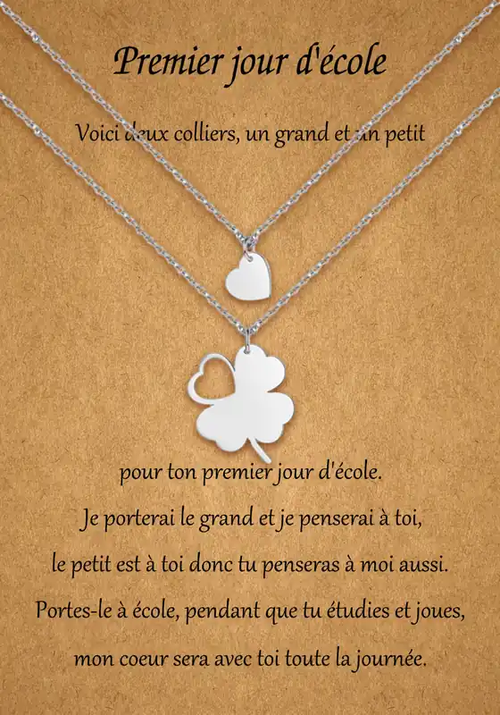 2PCS Collier Cœur et Trèfle-Cadeau Rentrée Scolaire Premier jour d’école Achat Immédiat
