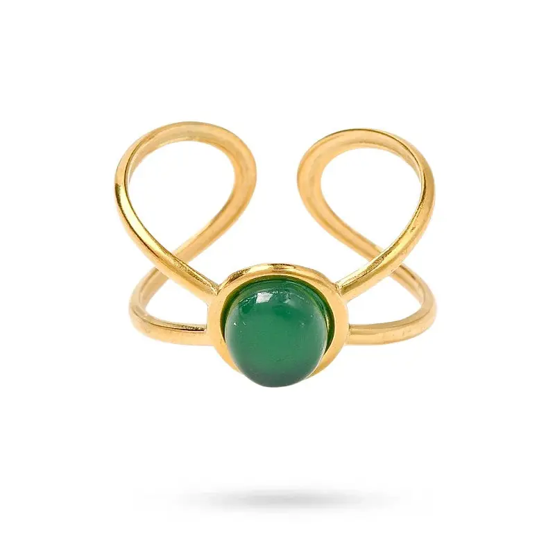 Haute Qualité Bagues pour femme acier inoxydable entrecroisé pierre naturelle onyx verte