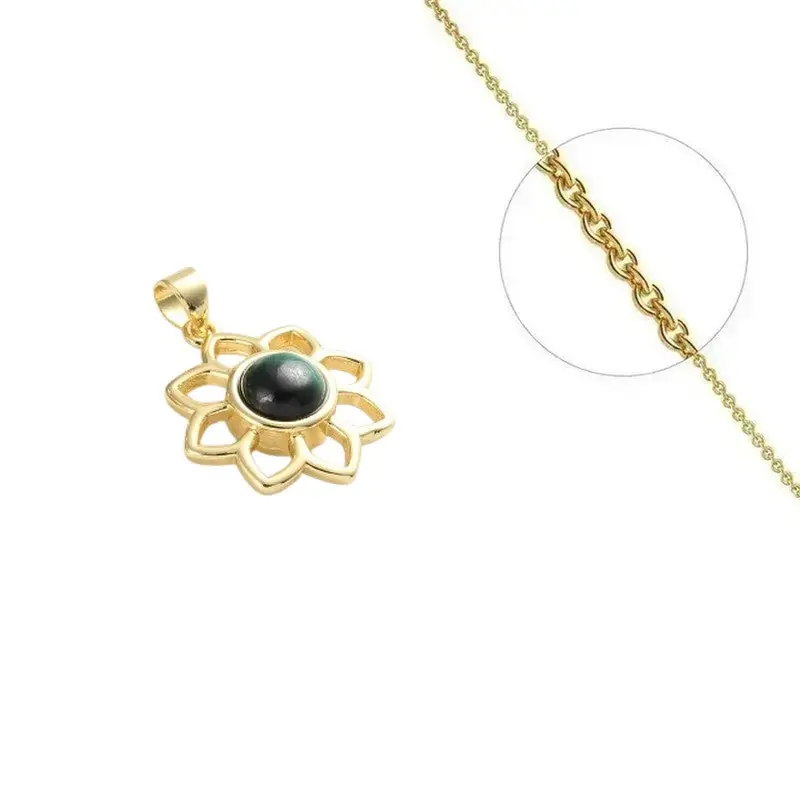 Collier acier inoxydable fleur pierre naturelle malachite Vente Flash