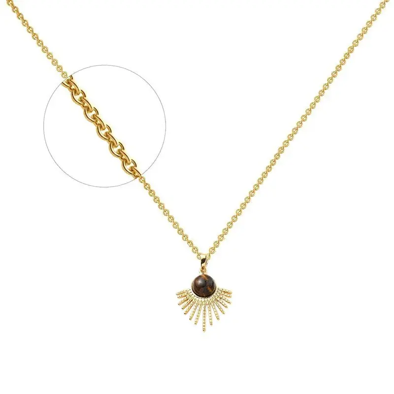 Collier acier inoxydable soleil pierre naturelle œil de tigre Garantie Incluse