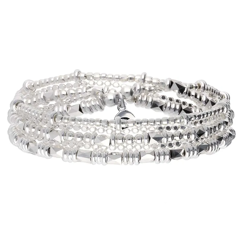 Vente Flash BRACELET ÉLASTIQUE 3 TOURS TENDANCE ROCK AVEC UNE CHAINE Argent 925