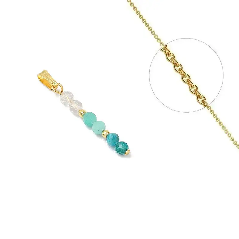 Collier acier inoxydable cristal pierre naturelle amazonite et apatite Exclusif